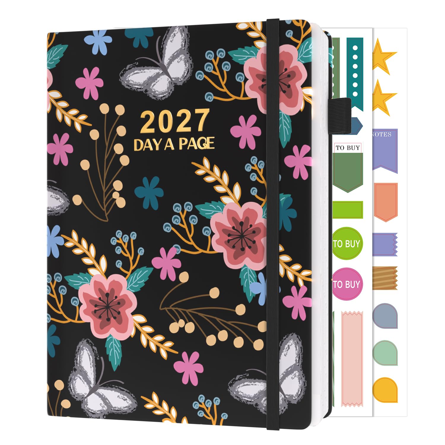 Sailingvan 2027 Diary Day Per Page A4, January 2027 - December 2027, Page a Day Daily Planner, 2027 Calendar & Productivity Stickers, Elastic Strap, Pen Loop & Pocket (8.5'' x 11'')