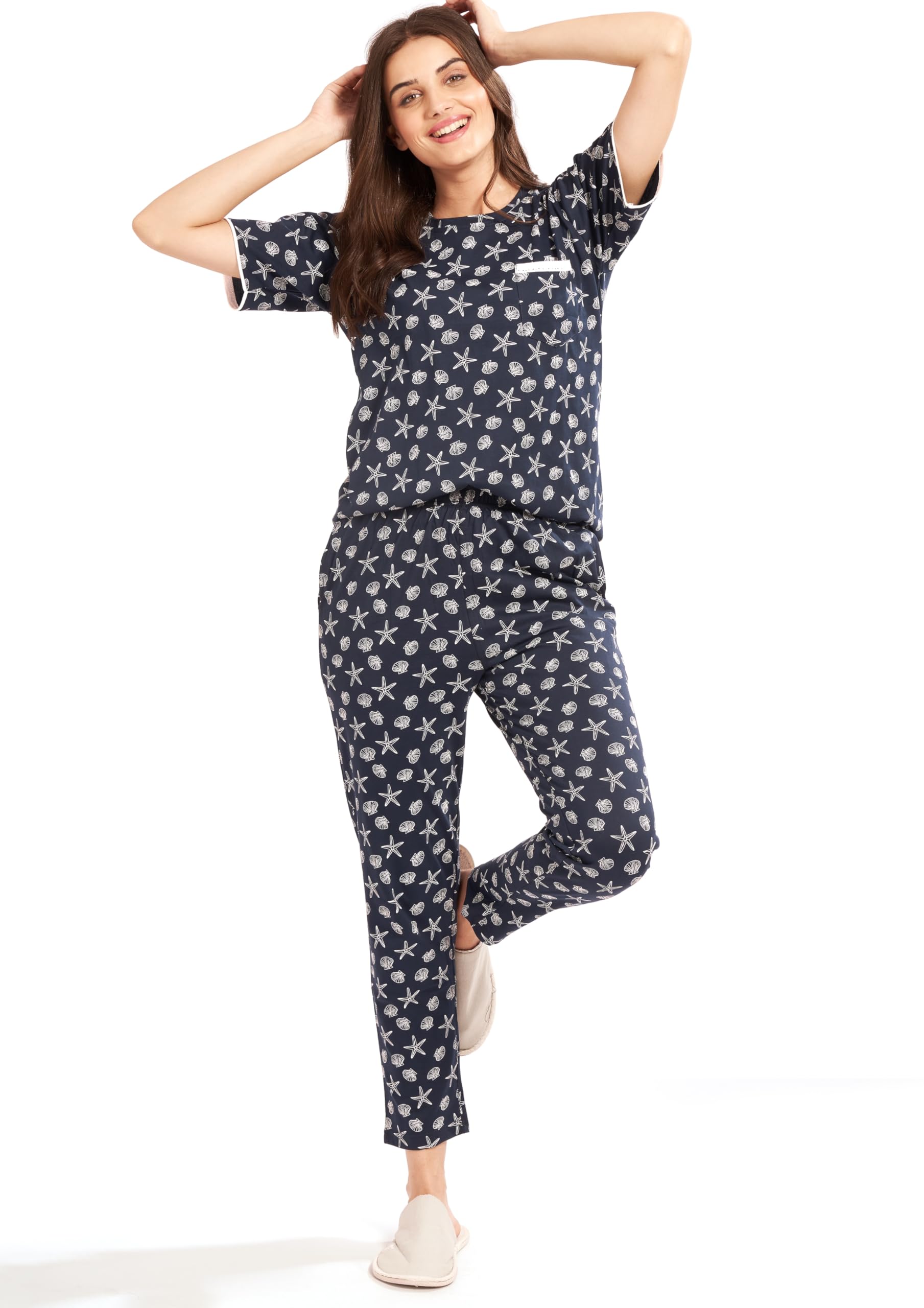 av2 Women's Cotton Printed Short Sleeve Night Suit Set | Pajama Set | Casual Night Dress for Women-picture-39
