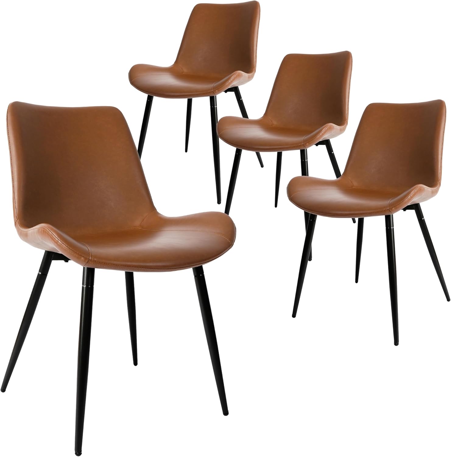CangLong Modern Dining Chairs Set of 2, Faux Leather Upholstered Armless Accent Chairs with Soft Backrest & Metal Legs, for Living Room Meeting Room, Black