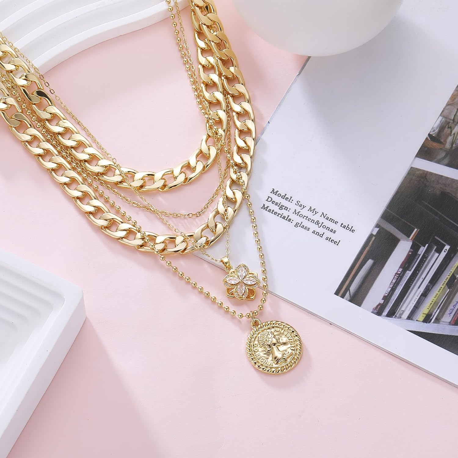 MJartoria Layered Necklaces for Women Trendy Retro Coin Pendant Necklace Dainty Chunky Chain Choker Necklaces for Jewelry Birthday Gifts - Image 8