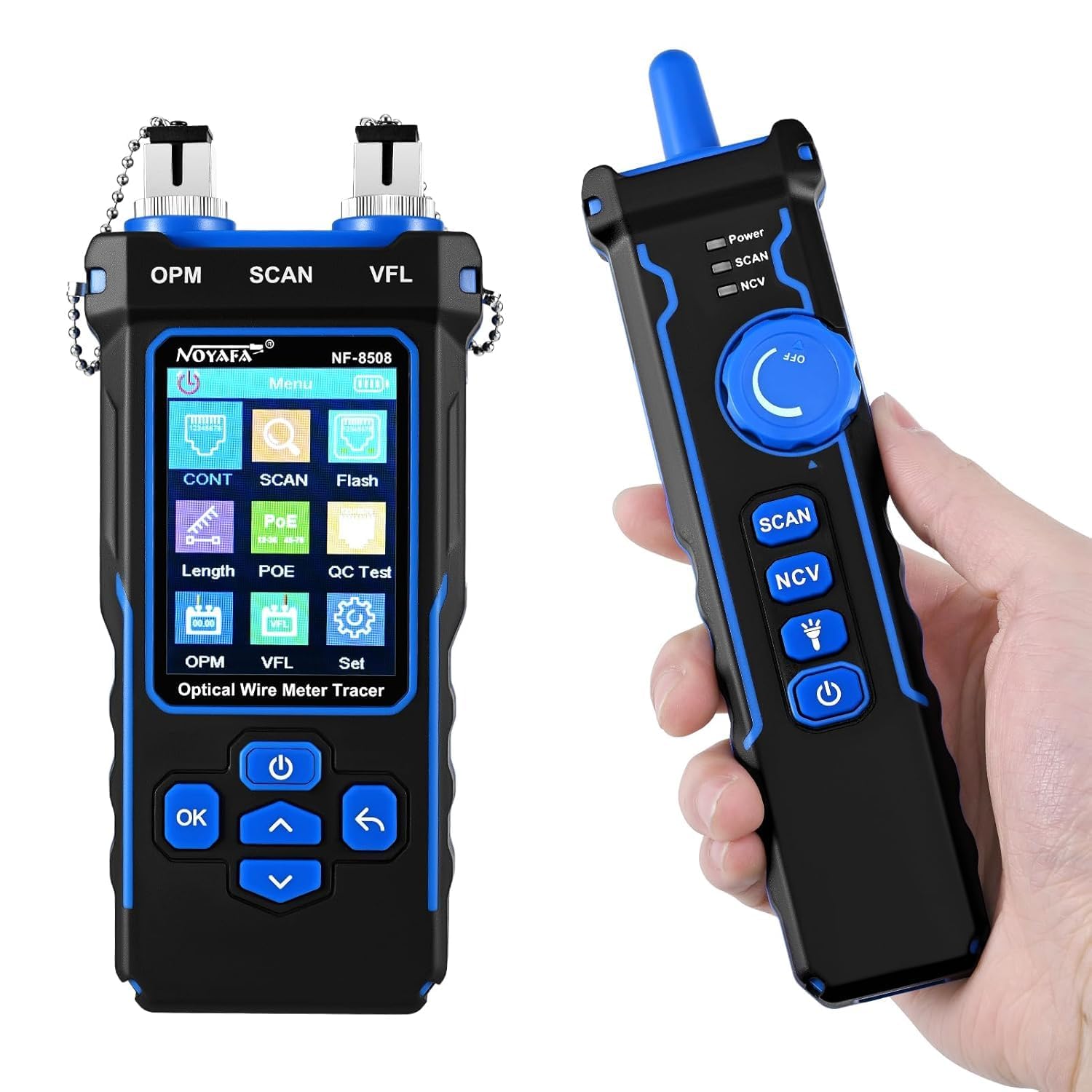 VOOCME -8508 Network Cable Tester With 7 Wavelength Optical Power Meter Vfl,Rj11 Rj45/Poe Tester/Cat5 Cat6/Ncv With 10Mw Visual Fault Locator,Network Tool,Blue-image-9