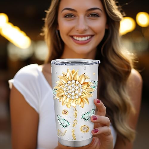 Miniatura 4 de Regalos de cumpleaños de girasol para mujeres, vasos aislados al vacío de acero inoxidable de 20 onzas, tazas de cumpleaños con texto en inglés "Not