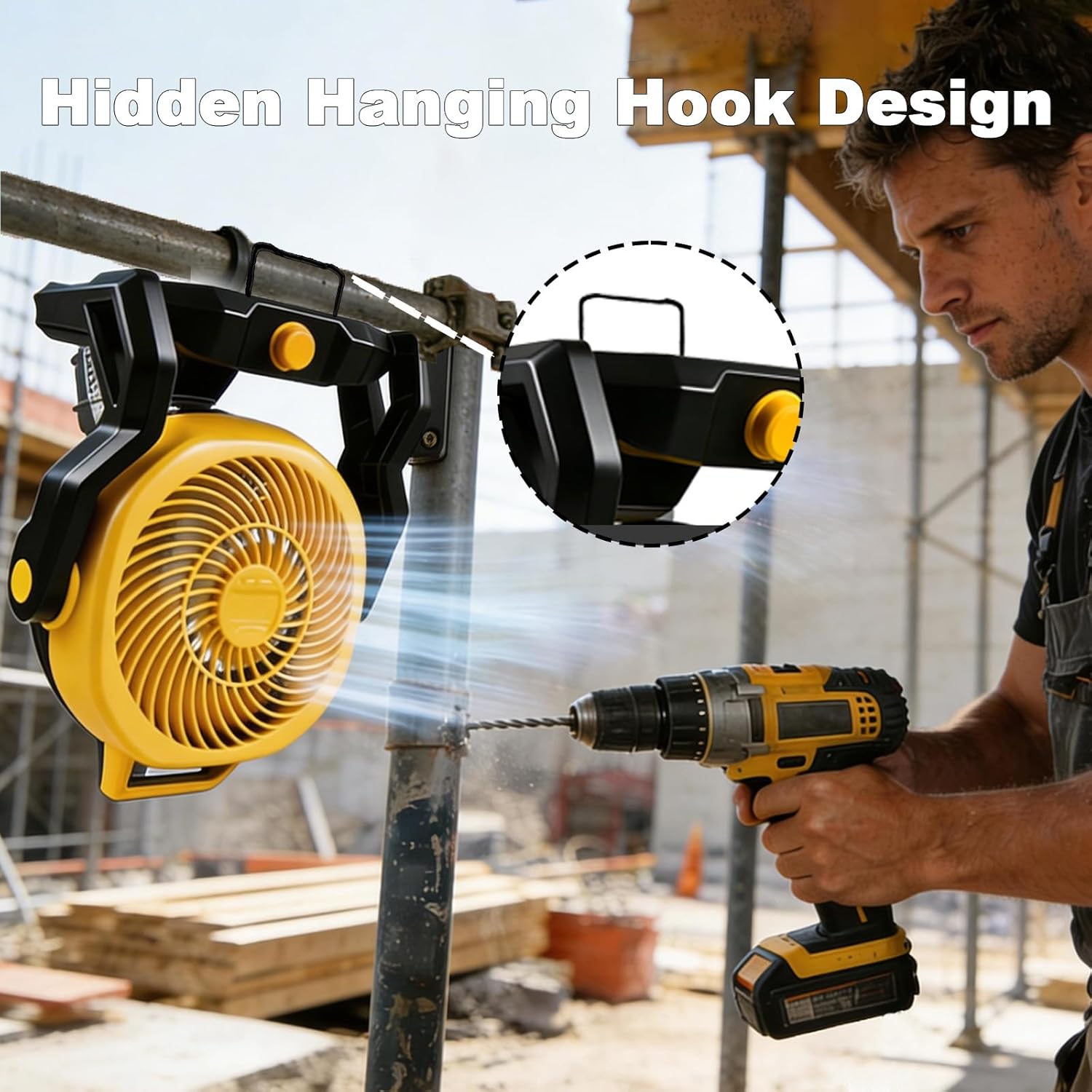 Cordless Brushless Jobsite Fan Compatible with Dewalt 20V Max Battery, Battery Powered Fan 650 CFM Variable Speed, or AC Power for Outdoor, Camping, Workshops, Office, Home, RVs (TOOL ONLY)