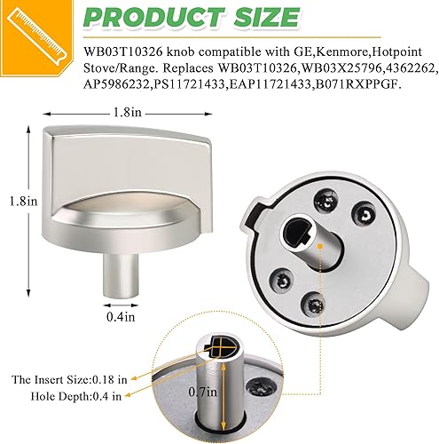 Miniatura 5 de Techecook WB03X25796 WB03T10326 Pomo de cocina de gas para perillas de estufa de gas GE - Reemplazar 4362262 AP5986232 PS11721433 EAP11721433