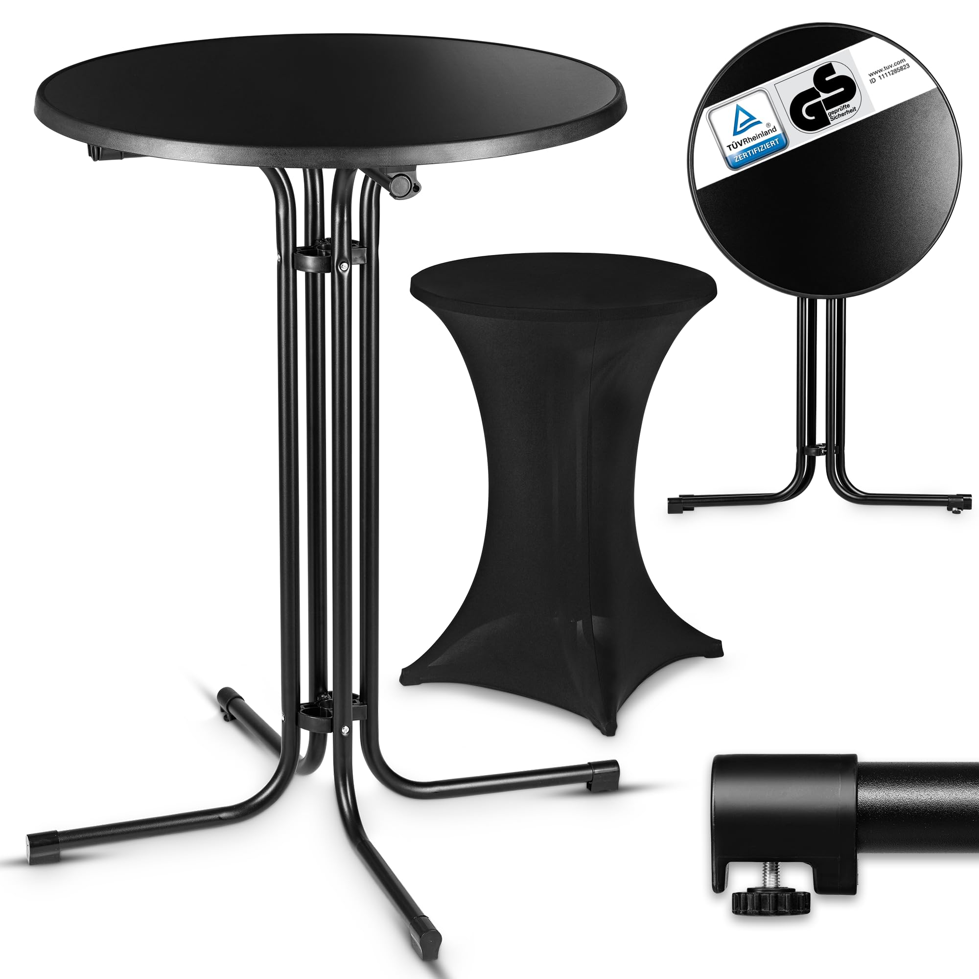 VESKA® Gastro Stehtisch Ø 80cm inkl. Husse, Bistrotisch klappbar Indoor & Outdoor, höhenverstellbare Füße, Klapptisch rund