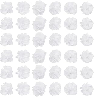 CRASPIRE 40pcs Fabric Flowers White Handmade 1.34" 3D Fabric Flowers Lace Patch for DIY Crafts Headbands Hair Accessories Wedding Veil Party Gift Wrapping