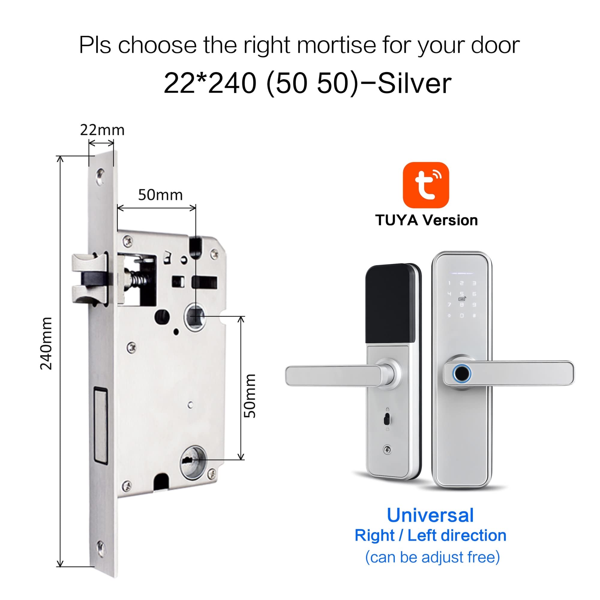 Serrure connectée,Smart Lock Tuya biométrique Empreinte Digitale Intelligente Porte casier hôtel entrée sans clé poignée de Maison App déverrouiller Serrure Intelligente numérique(240 5050)