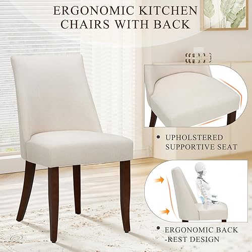 Miniatura 3 de COLAMY Juego de 2 sillas de comedor tapizadas, sillas de cocina modernas de mediados de siglo con respaldo, sillas de comedor laterales de tela de