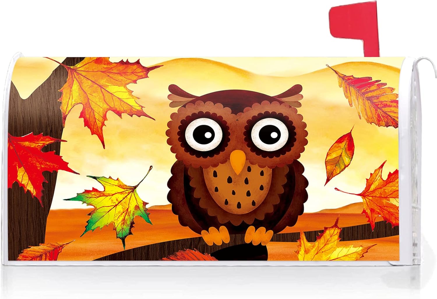 Texupday Fall Owl Maple Leaves Decoration Mailbox Cover with Magnetic Strip Autumn Mailbox Wraps Post Letter Box Cover Standard Size 21" X 18" for Garden Outdoor Yard Decor