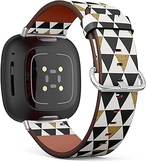 CJBROES Replacement Leather Watch Band, Compatible with Fitbit Versa 3 and Fitbit Sense of Wristband Bracelet Accessory - Repeating Triangles
