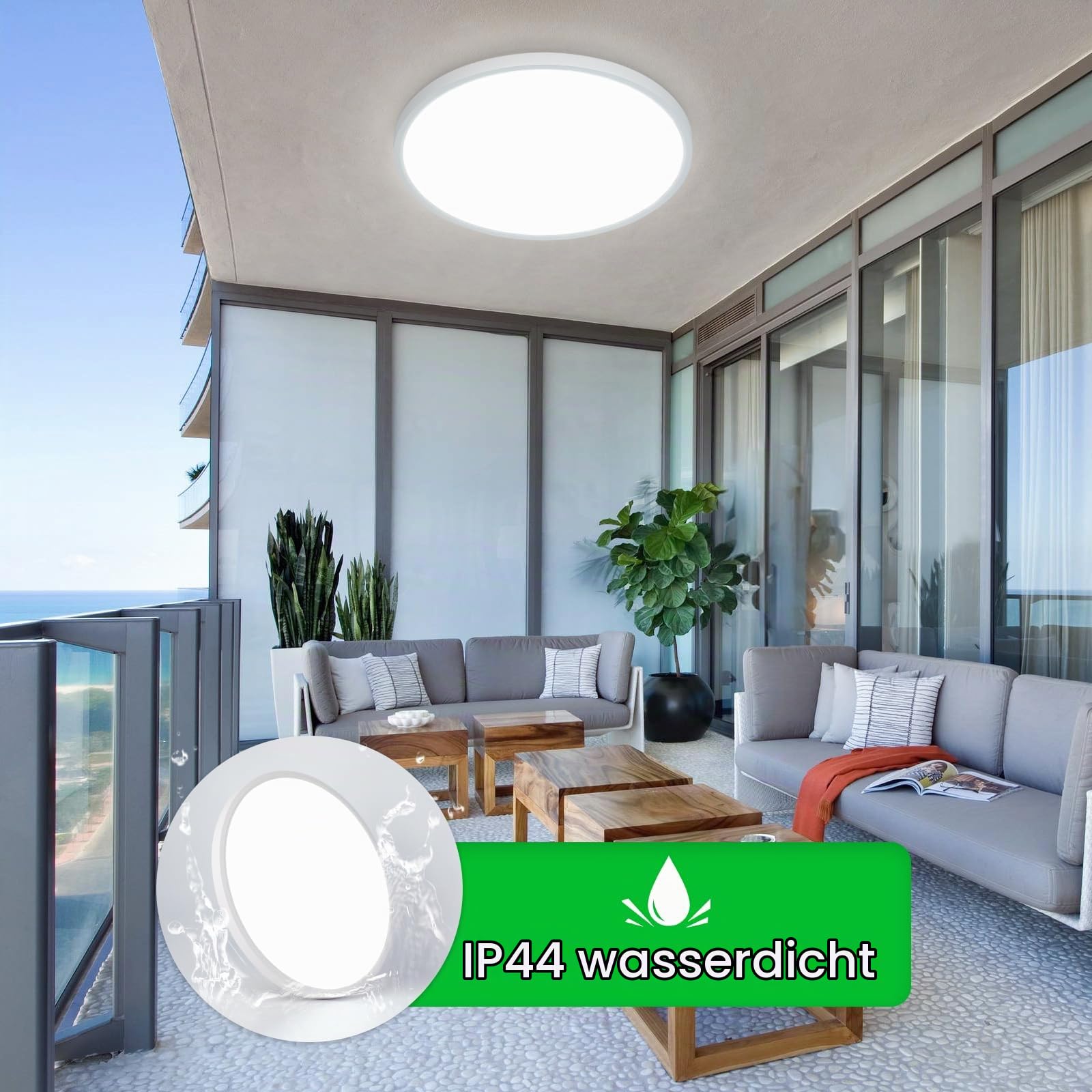 OTREN LED Deckenleuchte 52W, 50cm Rund, 5200LM Flach, 6500K Kaltweiß, IP44 Spritzwassergeschützt, Weiß, Moderne Deckenlampe für Wohnzimmer,Schlafzimmer,Küche& Badezimmer