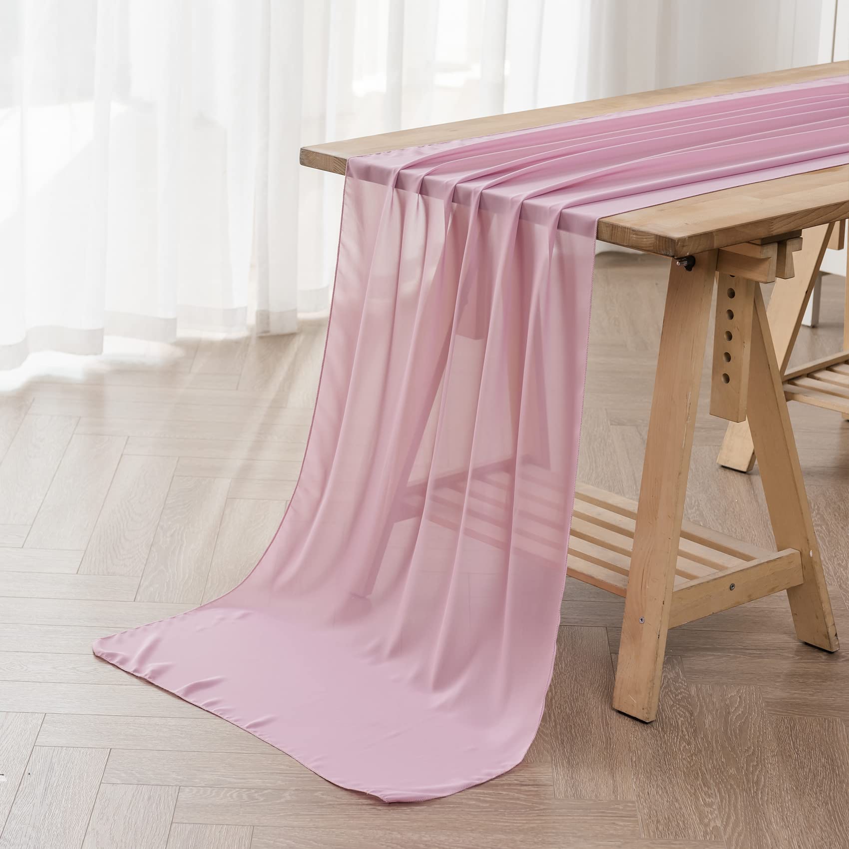Chemin de table mousseline rose poudré Lot de 6 pour mariage chic 35x274 cm