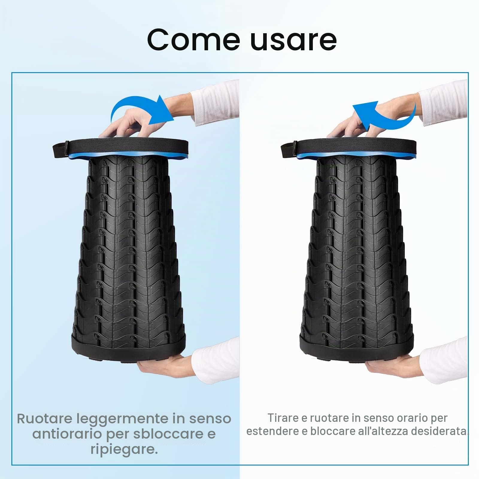 Sgabello Pieghevole Portatile, Seconda Generazione, Mini Sgabello Telescopico, Leggero, Regolabile in Altezza, Carico 397 LB, per Attività All'aperto, Pesca, Barbecue, Interni, Viaggi, Feste (Blu)