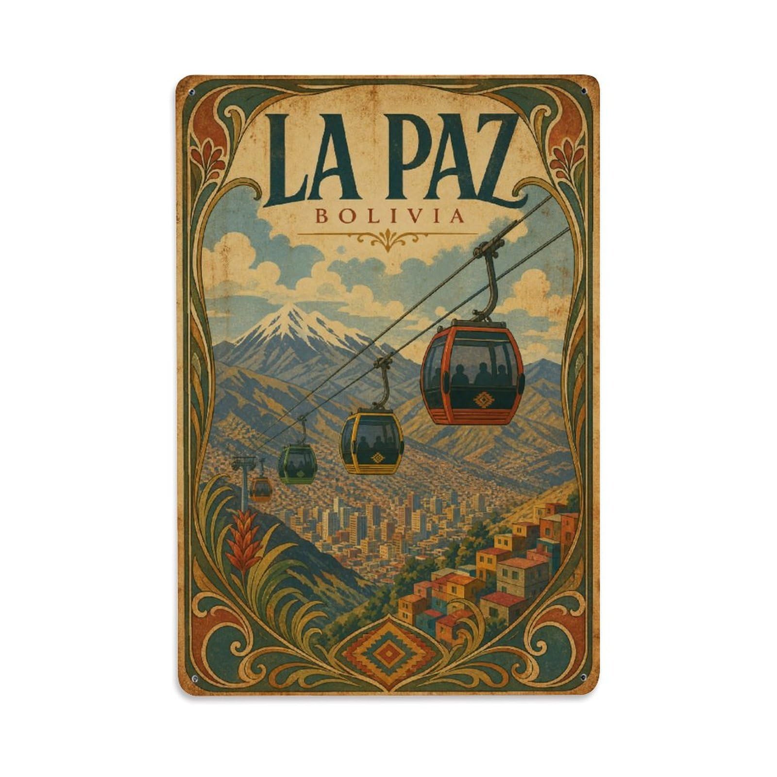 Vintage Travel Bolivia La Paz Metal Tin Sign
