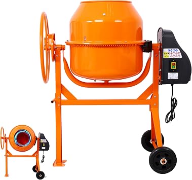 SPOWAY 5.0 Cu. Ft Electric Cement Mixer, 650W 4/5 HP Portable Concrete Mixer with Wheels and Stand, Heavy Concrete Mud Mixer Tools, Adjustable Tilt for Mortar Stucco Seeds and Fodder