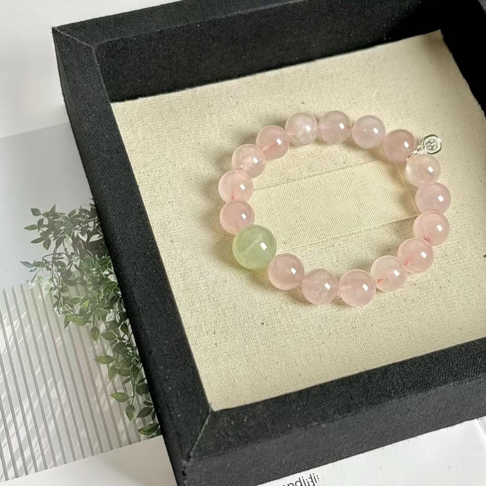 Bracciale Elasticizzato in Vero Quarzo Rosa per Donna, Braccialetto d'Amore in Cristallo Rosa Naturale, Regalo per lei, Amicizia, Cura di sé, Compleanno, buona Fortuna