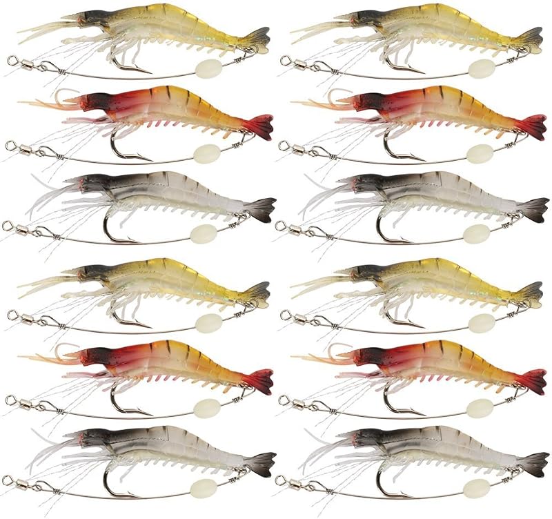 Goture-señuelos blandos para camarones, pesca en agua salada, juego de cebo luminoso para camarones | Señuelos de pesca con anzuelos afilados para trucha de agua dulce, lubina, salmón, tipo de pez, lucioperca