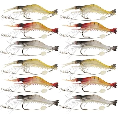 Goture Soft Shrimp Lures Fishing Saltwater Luminous Shrimp Bait Set Fishing Lures with Sharp Hooks for Freshwater Saltwater Trout Bass Salmon Crappie Walleye Pike Perch