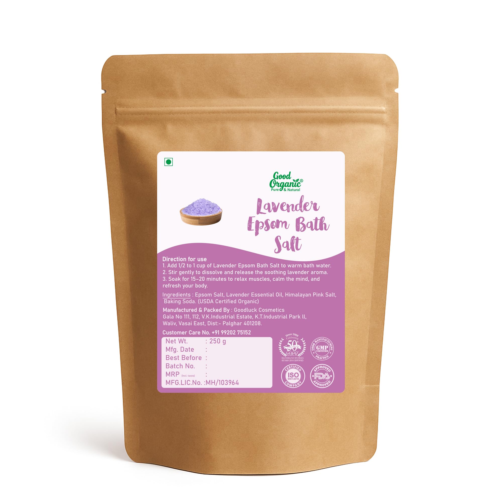 Good Organic 100% Pure Epsom Bath Salt with Lavender, Muscle Pain Relief, Stress & Sleep | Natural Magnesium Sulphate Relaxing Aromatherapy Spa Therapy, 250g.-picture-18