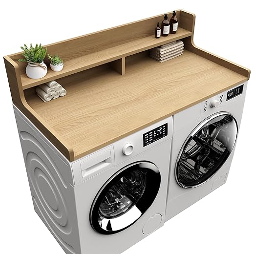 Washer Dryer Countertop, 54" x 27.55" 2-Tier Washer Dryer Topper with Edge, for Laundry Room Organization Oak