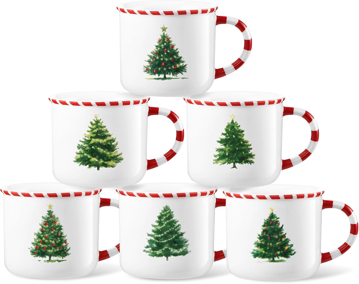 Vesici 6 Pcs Christmas Mugs Set 10 oz Xmas Ceramic Coffee Mug Candy Cane Handle Hot Cocoa Mug Gift for Hot Chocolate Coffee Holiday Mornings Winter Holiday Family Gift (Christmas Tree) - Image 3