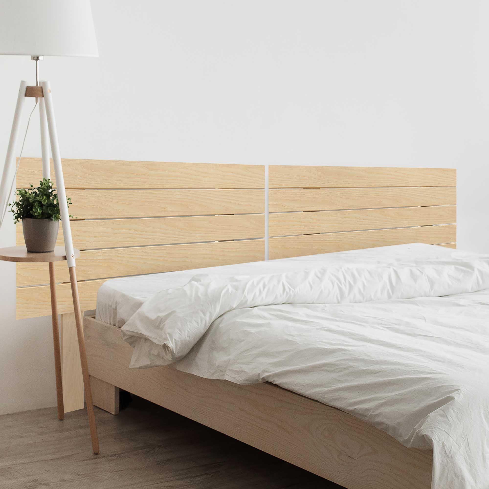 DHOME Cabecero de Madera reciclada DM con Patas Estilo Palet Horizontal Cama Palets Herrajes incluidos (180cm Dual, Madera Natural)