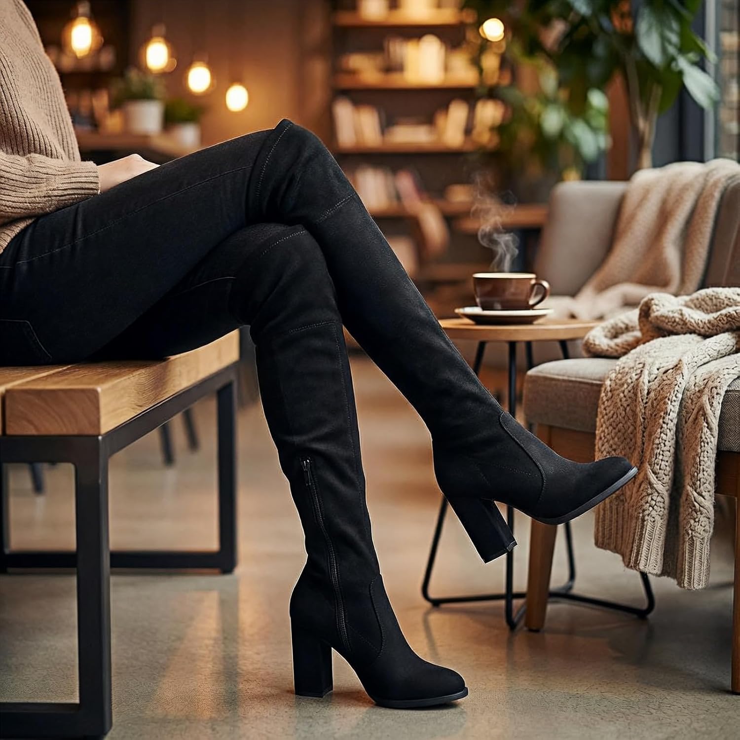 Women's Knee High Boots,Over The Knee Boots Chunky Heel,Thigh High Boots with Side Zipper, Tall Boots Stylish and Comfy