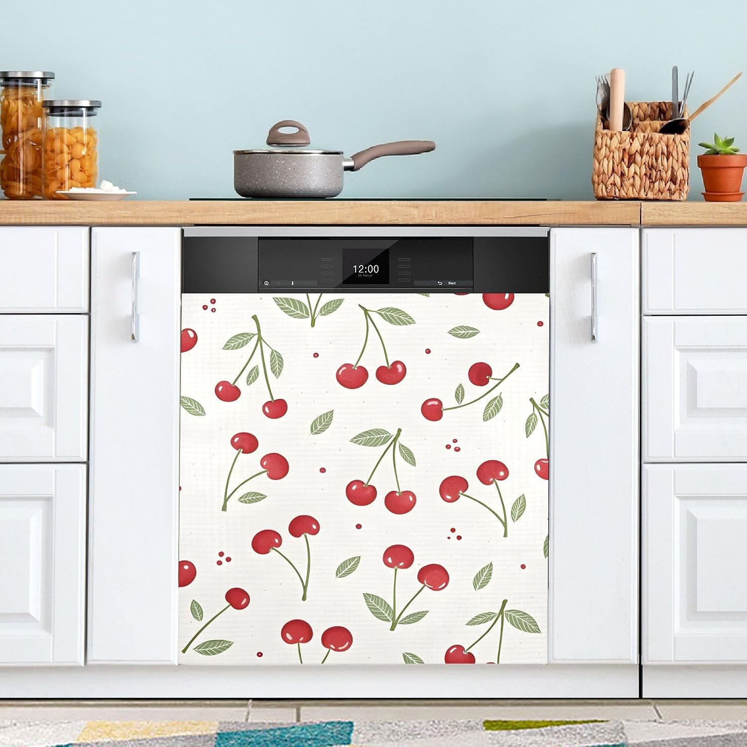 STAYTOP Cherry Pattern Dishwasher Magnet Cover, 23x26in Decorative Magnetic Panel Decal, Magnet Cover for Kitchen Appliance Dishwashers Washers Metal Surfaces