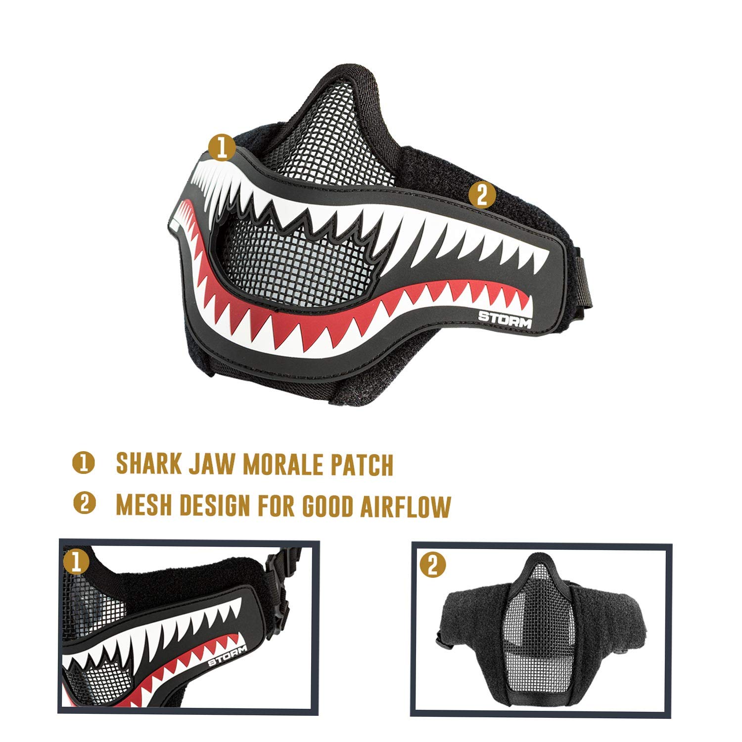 OneTigris X Storm Maschera Tattica a metà Viso con Rete di Protezione per Softair e Paintball, Pieghevole Regolabile con Cinghia Elastica, Lower Face Mask