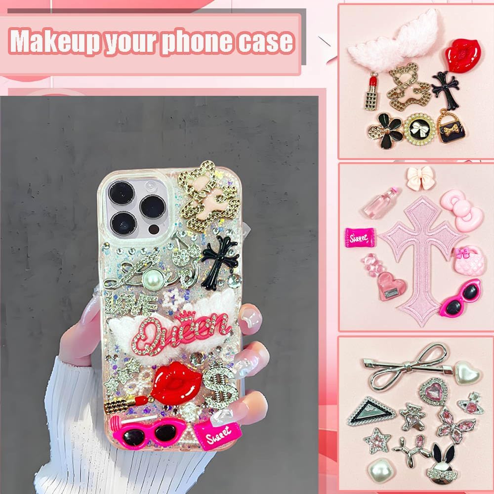 Sutesloly Junk Case Charms Kit, Pink y2k Glitter Phone Case Charm with Storage Box, Kawaii DIY Accessories for Bags, Shoes, Crafts,Cute Bow,Resin Flat Bottomed Drill,Star Letters,Butterfly thumbnail