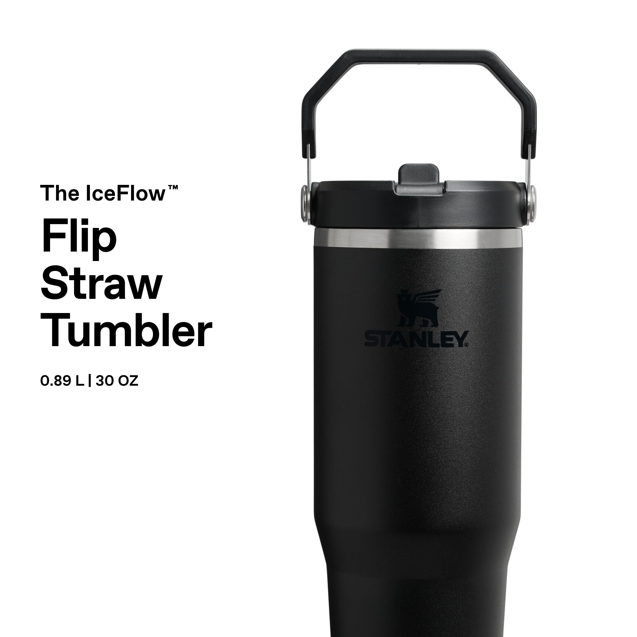 Stanley 1913 IceFlow Flip Straw Butelka na Wodę With Straw 0.89L - Utrzymuje zimno przez ponad 12 godzin - Szczelna - Butelka na wodę ze stali nierdzewnej - Black 2.0