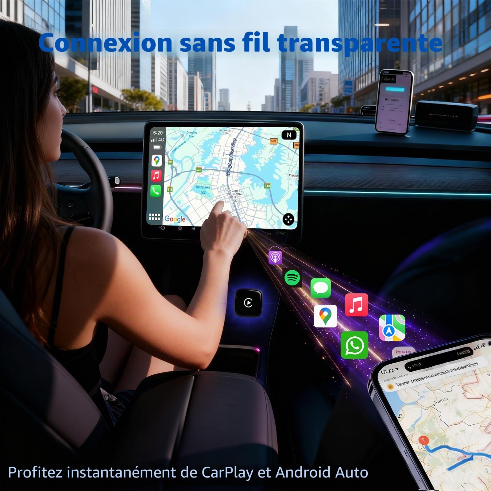 Sunweyer S41 Adaptateur Automatique sans Fil CarPlay et Android en Forme de L : Mise à Niveau Filaire vers sans Fil, Design Compact de Moins de 2 cm pour Voitures filaires d'usine (L Noire)