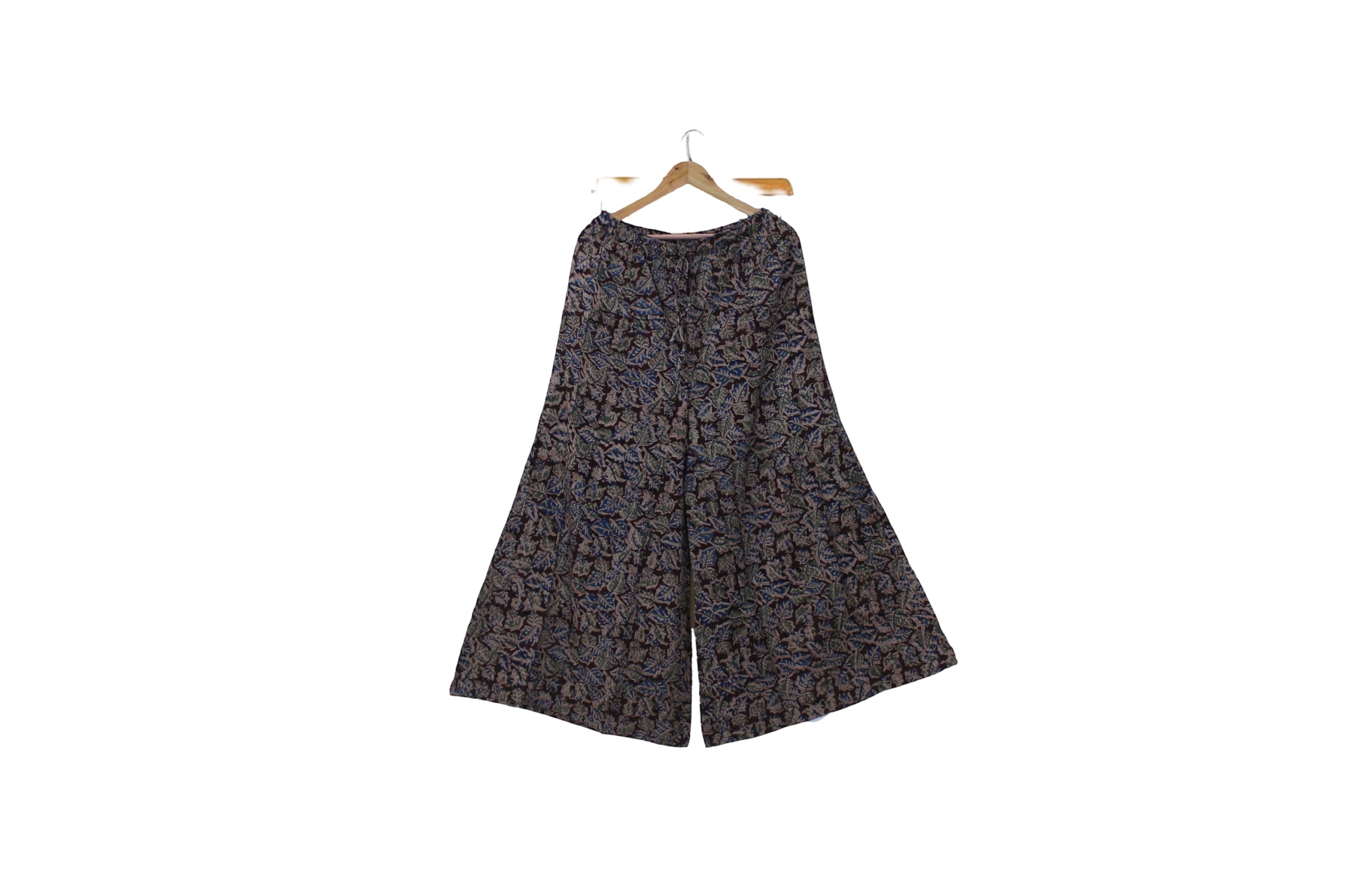 Women’s Hand Block Printed Cotton Palazzo | Free Size (Fits S to XXL) | Authentic Kalamkari Inspired Wide Leg Trousers | 100% Pure Handcrafted Cotton07 Multicolour-image-18