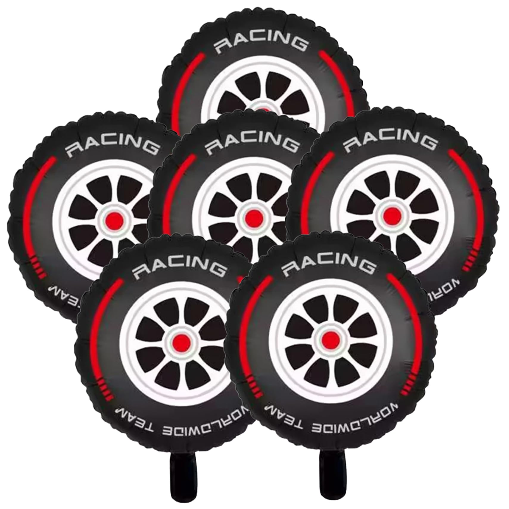 Wedhapy Balloon Wheels Wheel Balloons 6Pcs 17inch Round Aluminium Foil Decorative Tire Balloons Birthday Party Race Car Party Decorations, Red Stripe