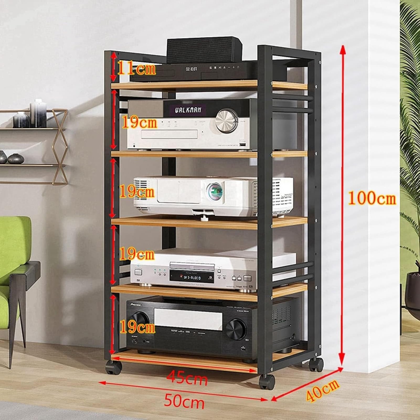 HOFSSI 5-Tier Audio-Video Media Stand Corner Wooden Corner Component Modern AV Cabinet Stereo Audio Rack, Multifunctional Media Stereo Stand CD Player for Living, Gaming, Recording Room