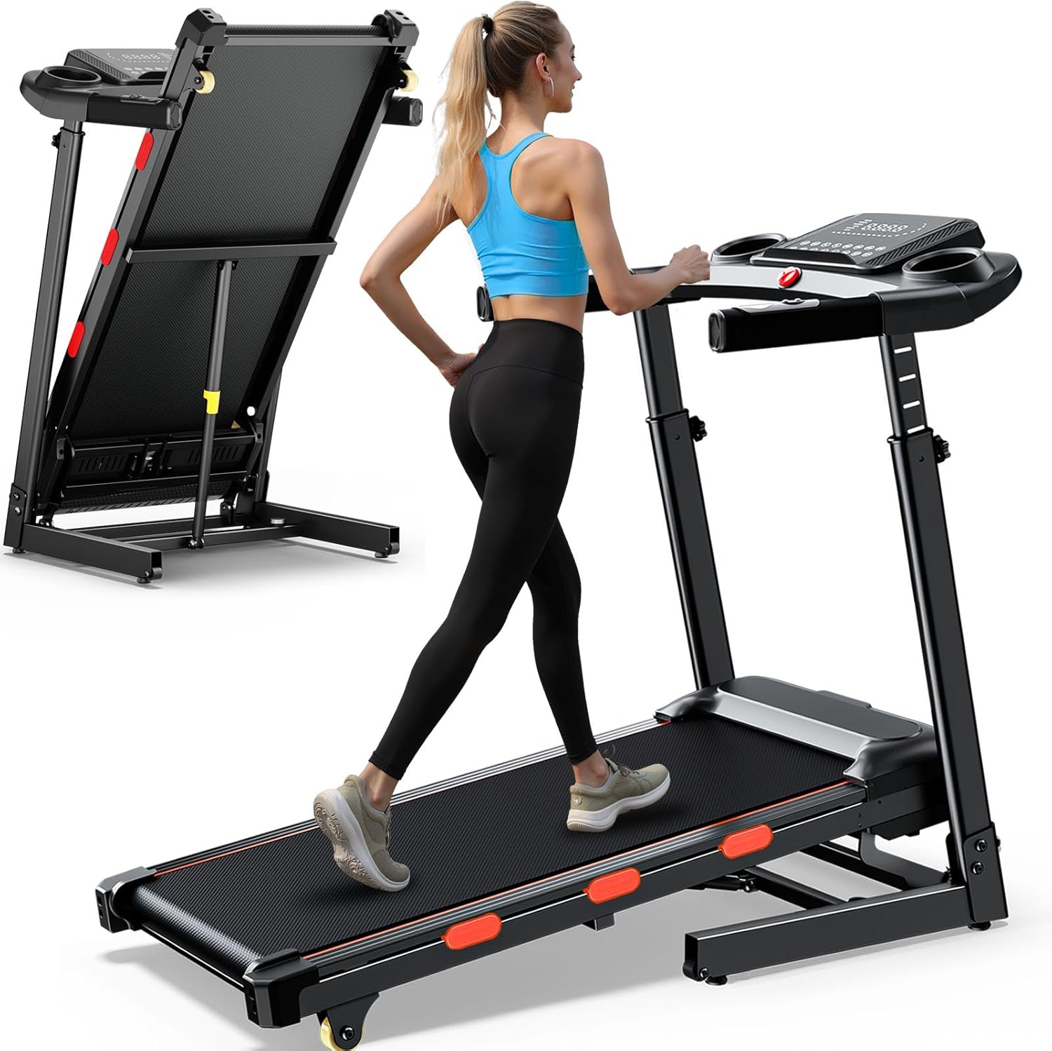 15% Auto Incline Treadmill for Home - Adjustable Height Handle Bar, Folding Treadmills 350LBS Weight Capacity, 3.5HP Heavy Duty Treadmills with Console, Portable Treadmill Running Machine