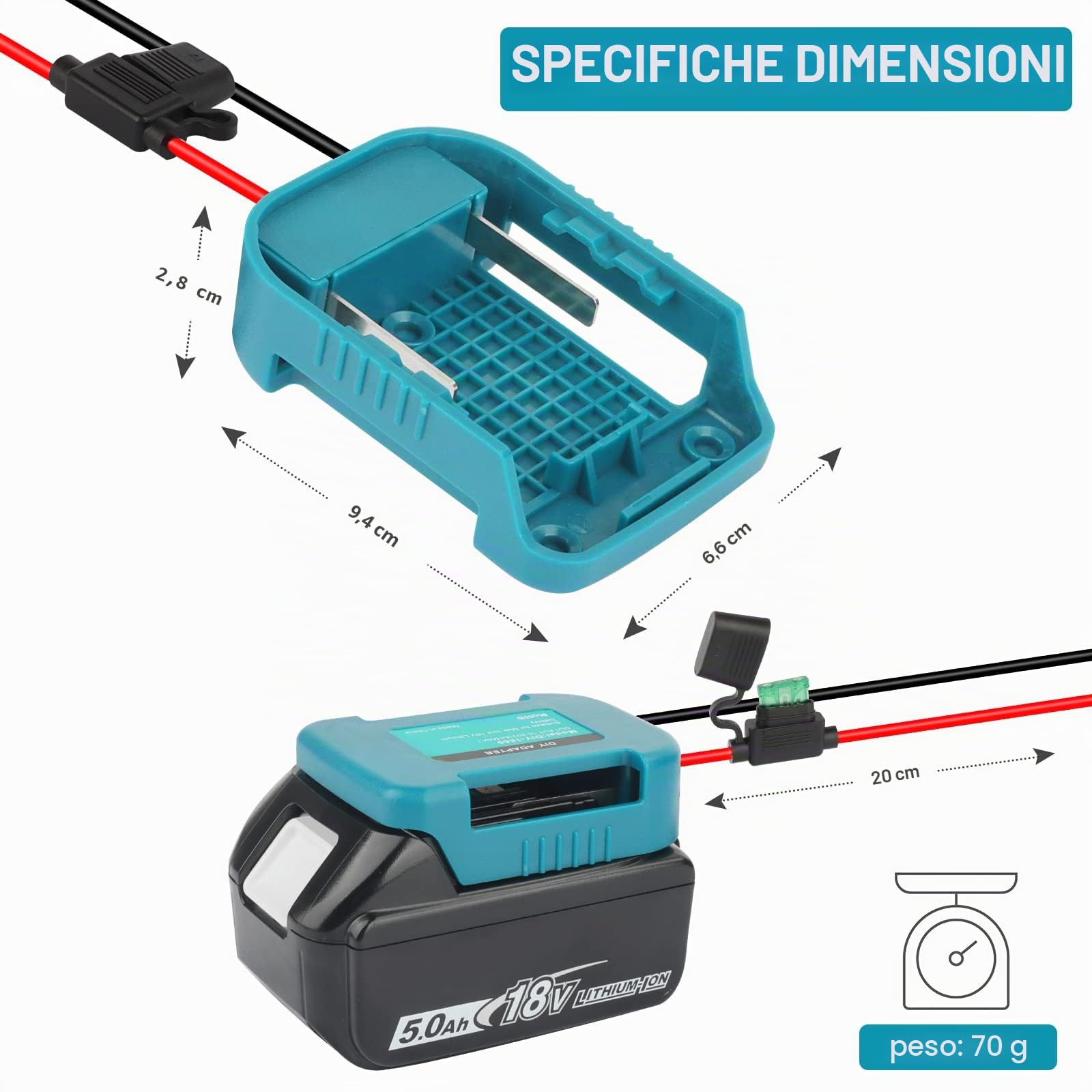 2 Pack QUPERR Adattatore per ruota di potenza con fusibile e interruttore, adattatore per batteria al litio Makita 18V, convertitore di potenza per luci da lavoro fai da te, giocattoli RC e robotica