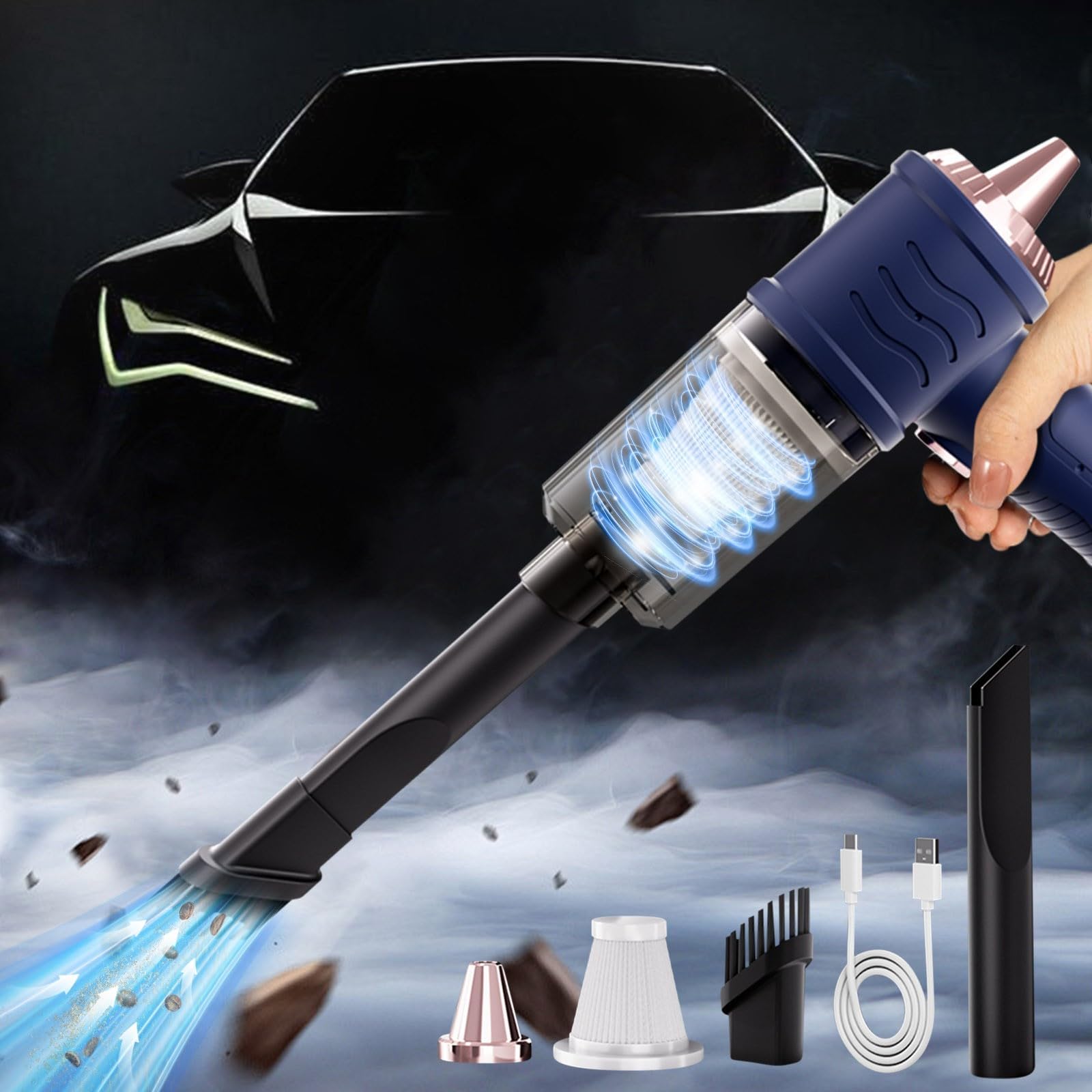 sunnymi LifeBargain Finds, Clearance Items, Car Vacuum, Handheld Car Vacuum Cleaner, 5000pa High Suction Cleaner&Blower 2-in-1 Vacuum, High Power Wet and Dry Handheld Car Vacuum Cleaner With Multi-Nozzles