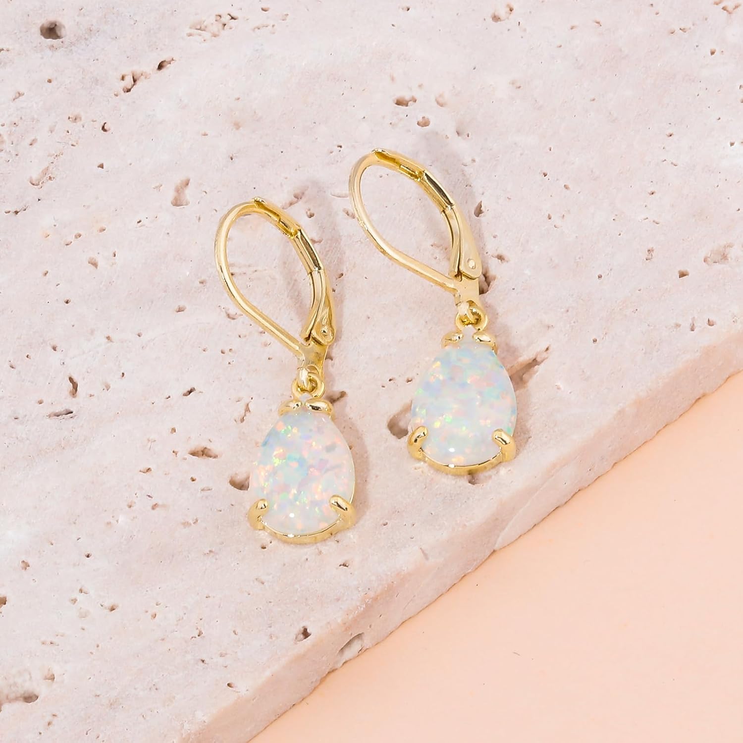 CiNily Teardrop Leverback Dangle Earrings for Women Hypoallergenic Created Fire Opal Pendant Drop Earrings 14K White/Rose/Gold Hanging Lever Earrings Fashion Graduation Party Jewelry Gifts - Image 6
