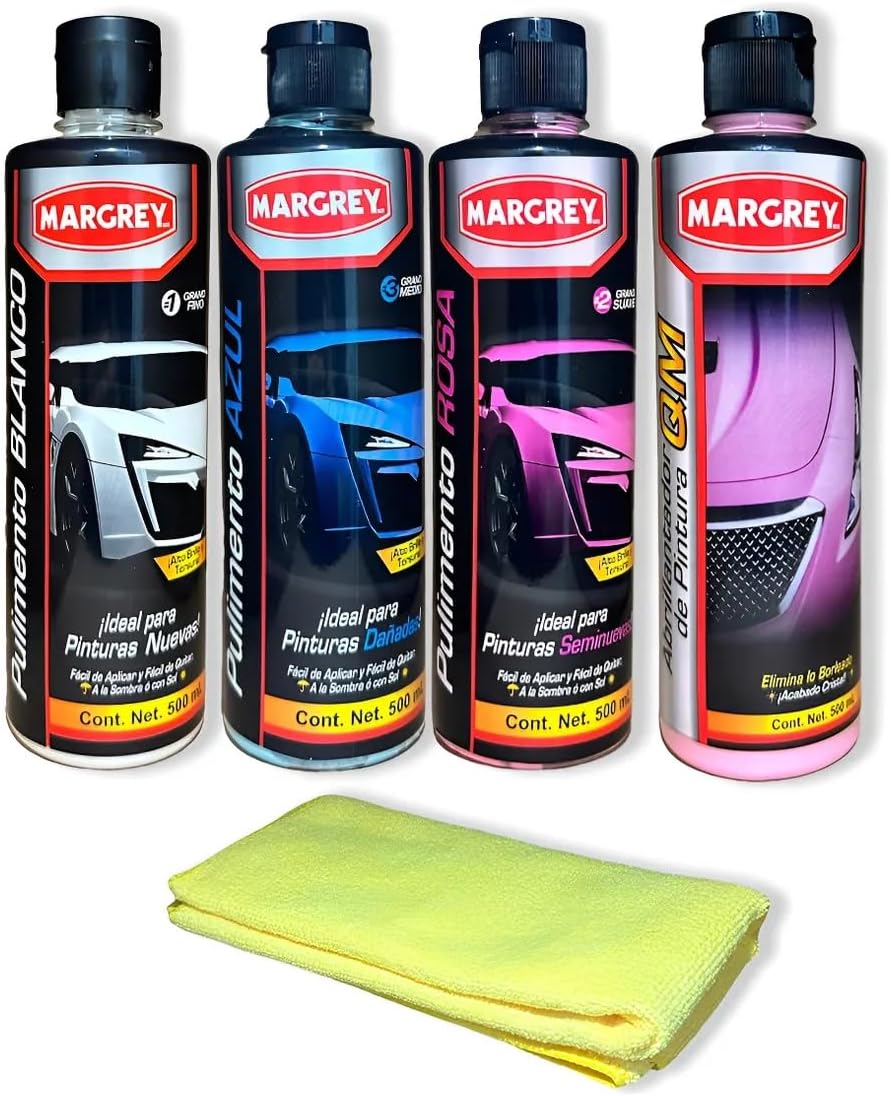 Margrey Professional Automotive Polish and Polish Kit, 4 Bottles (500 ml/300 g), with Microfiber Cloth, for Paint Restoration and Shine