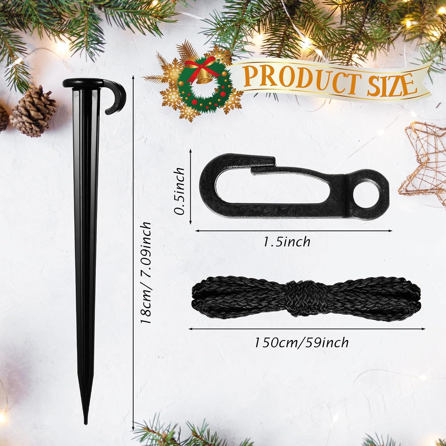 CroBlissful 50 Sets 7 Inch Plastic Stakes for Inflatables Replacement Stakes for Outdoor Inflatables Christmas Decorations Plastic Yard Stakes Hooks Nylon Rope for Tent Christmas Inflatables Stakes