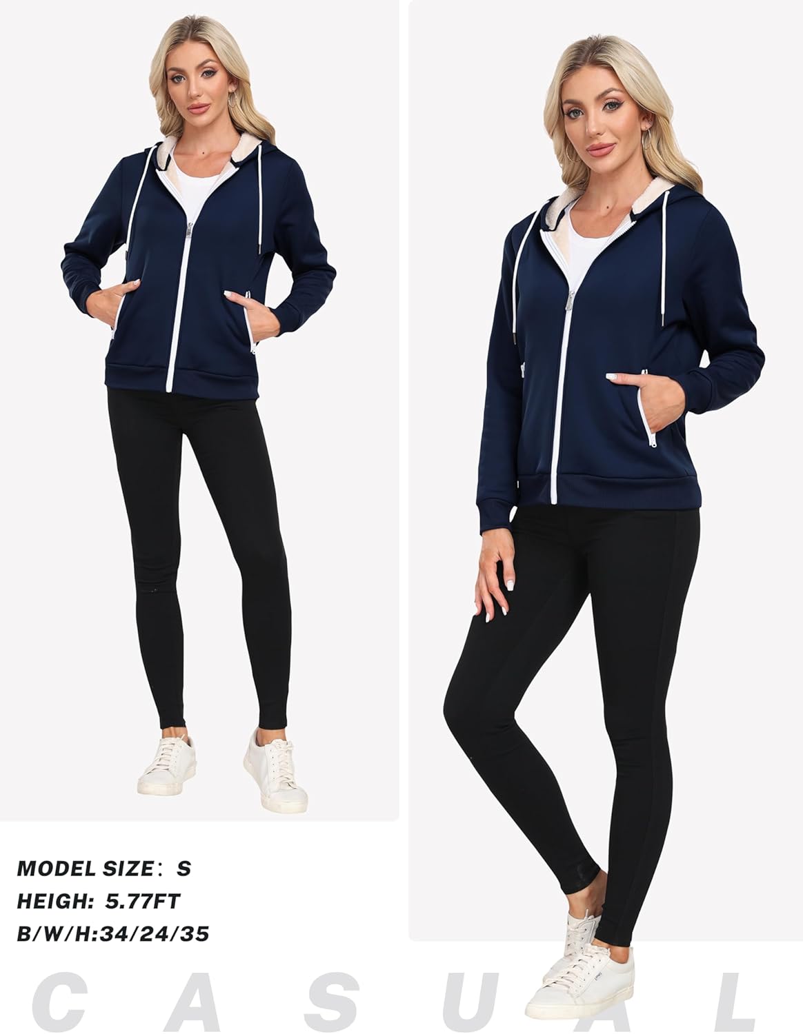 MoFiz Zip up Womens Hoodies Winter Fleece Sherpa Lined Sweatshirt Thick Warm Hooded Jacket with Zipper Pockets - Image 7