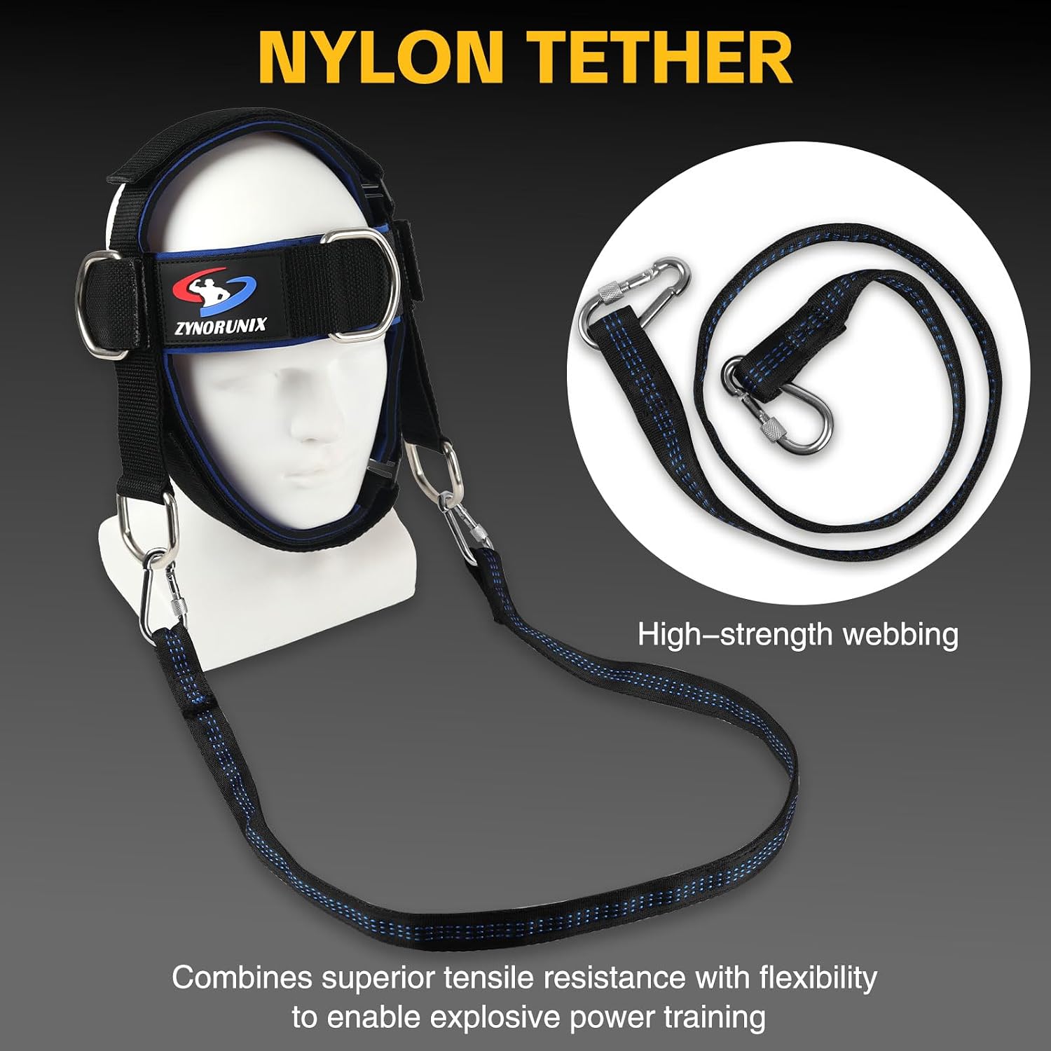 Fitness Neck Head Harness Trainer, Adjustable Chin Strap and Head Harness Strength with Nylon Tether, Neoprene Neck Exerciser for Weight Lifting, Home and Gym Use