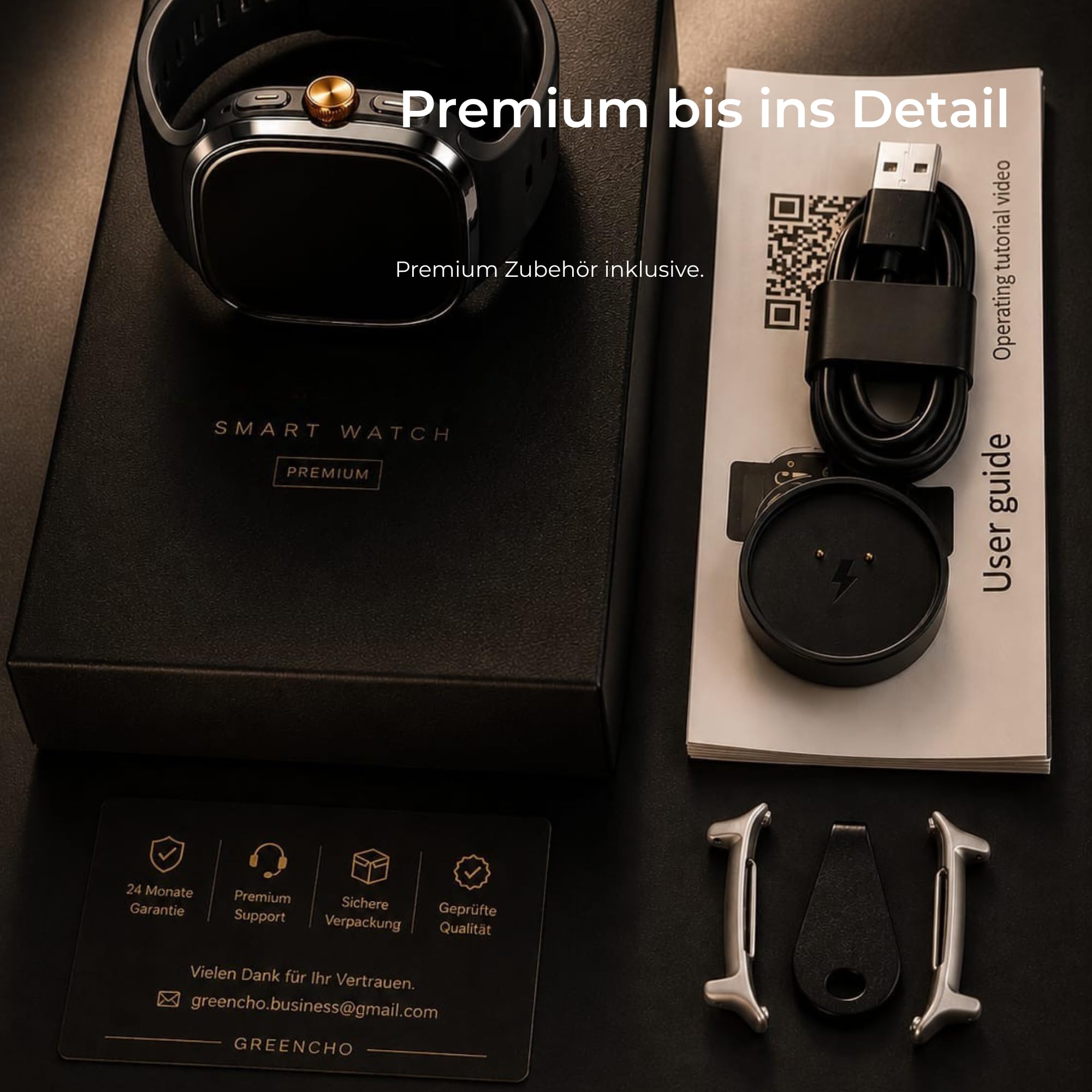 Premiums - Smartwatch Android da uomo e donna con SIM 4G, AMOLED Smart Watch con Play Store, Google Maps, fotocamera, GPS, Wi-Fi, chiamate Bluetooth, impermeabile, batteria da 1100 mAh, nero