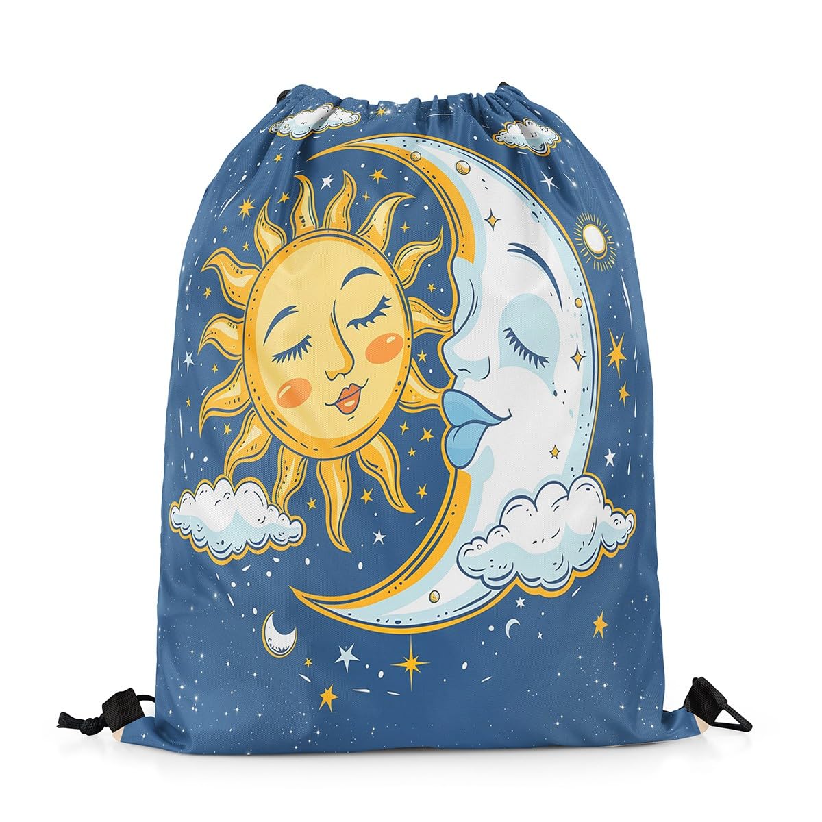 Homewish Sun and Moon Drawstring Backpack Waterproof Trippy Stars Cloud Draw String Back Bag Bohemian Exotic String Backpack 33 x 40 cm Boho Starry Sky Drawstring Bags