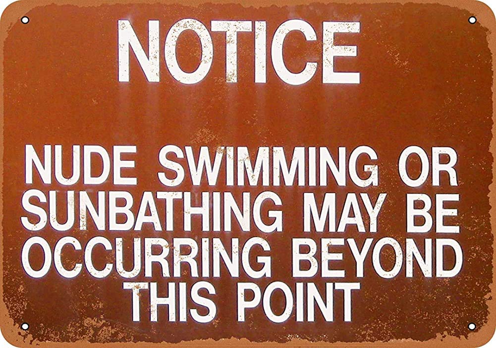 Biopracess Notice Nude Swimming And Sunbathing Vintage Metal Sign 8X12 Inches