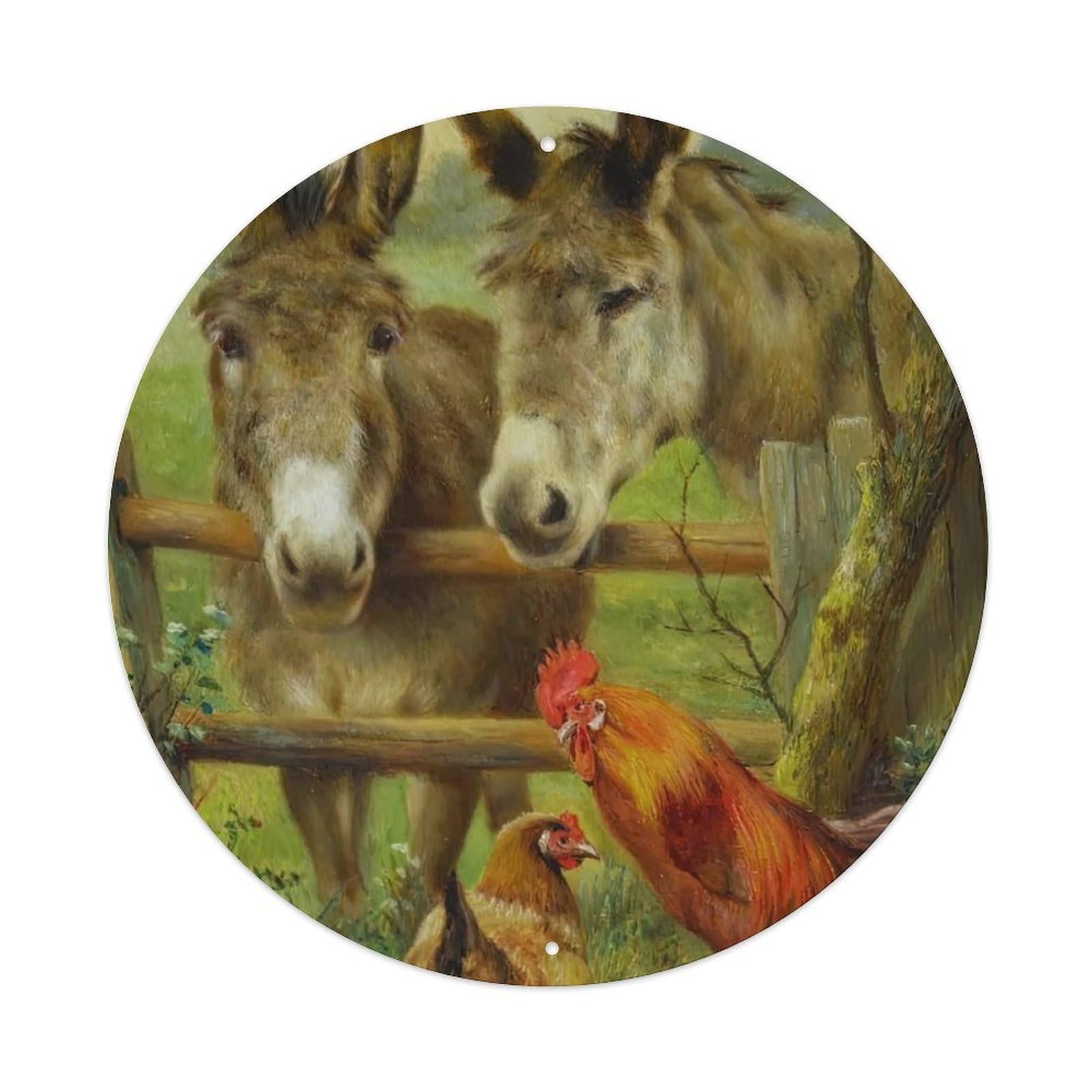 Animal Artwork Donkeys And Chickens on The Farm Vintage Metal Tin Sign Plaque Wall Decor for Cafe, Club Bar, Office, Garden Metal Poster 8x8Inch