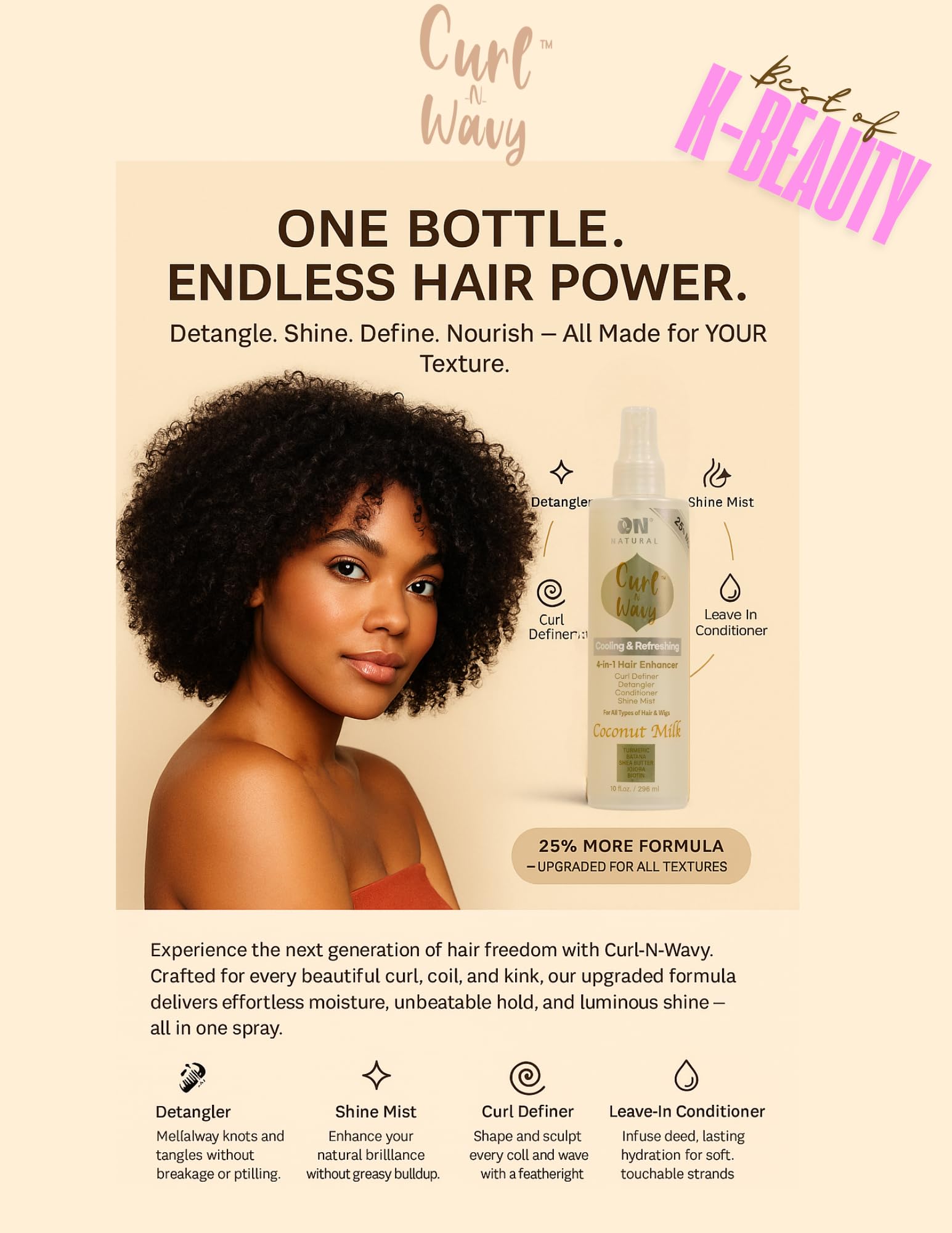 ON Natural Curl-N-Wavy 4-in-1 Hair Enhancer For All Hair Texture [Cherry Blossom]10 OZ