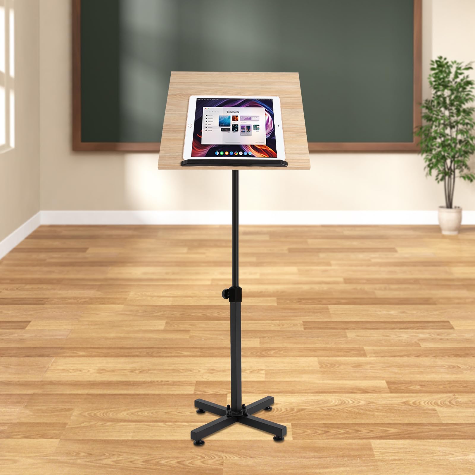LOHISHILO Lectern Podium Stand Height Adjustable Laptop Table Portable Presentation Standing for Classroom, Office, Church, Tilting Desktop, Dance