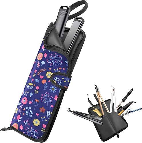 Homakover Estuche de viaje para plancha para el cabello, 13 x 5 pulgadas, alfombrilla de silicona resistente al calor y bolsa para plancha plana,